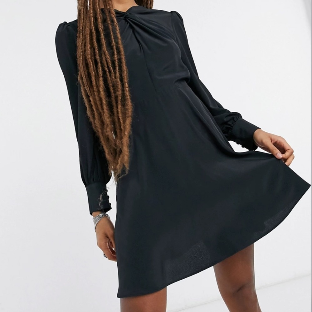 Topshop Twist Neck Black Mini Dress